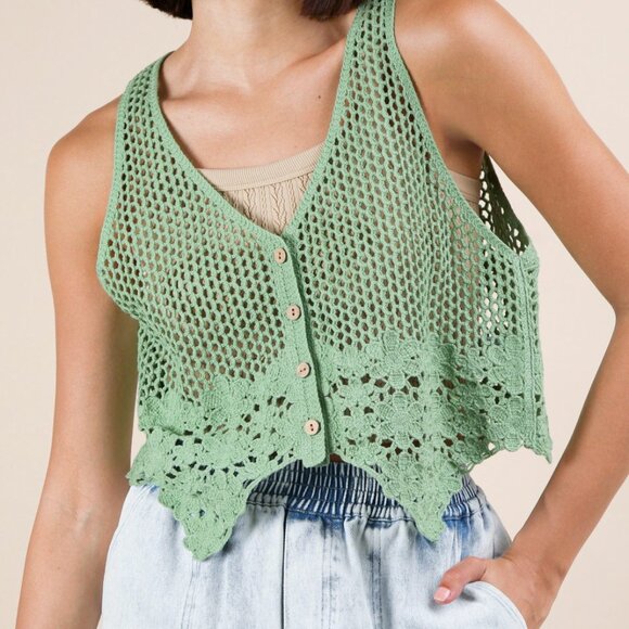 H25 GREEN CROCHET VEST - Picture 1 of 1